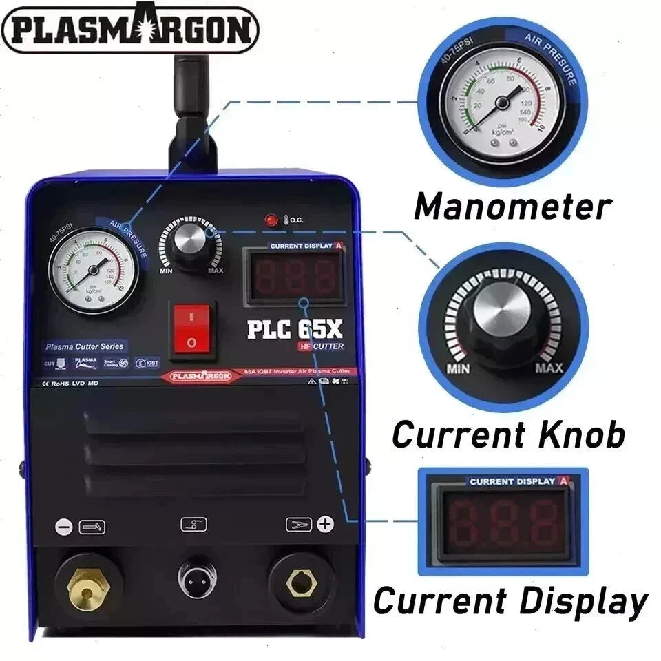 PLC65 110V/220V 65A Plasma Cutter Machine Pilot Arc IGBT Inverter LED Display