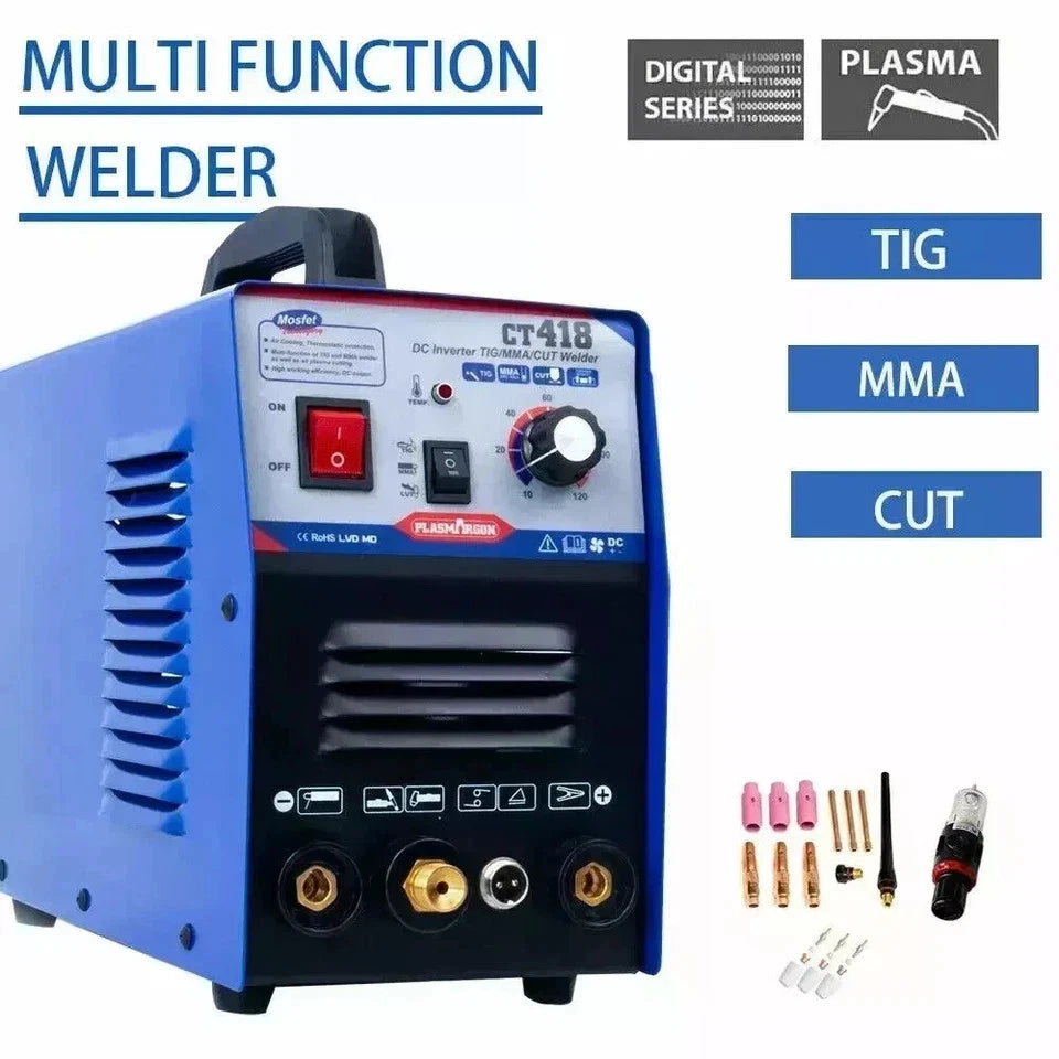 CT418 3-in-1 Combo Pulse TIG/MMA Welder &Plasma Cutter Stick Welding Machine