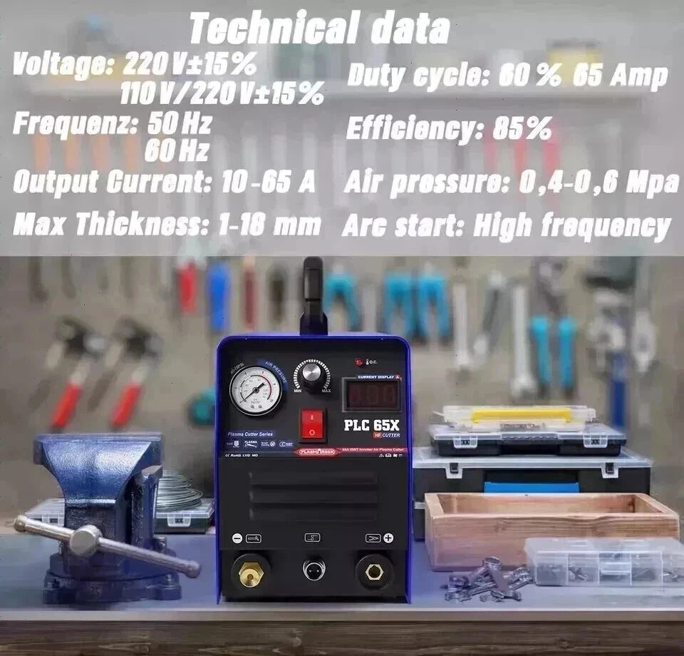 PLC65 110V/220V 65A Plasma Cutter Machine Pilot Arc IGBT Inverter LED Display