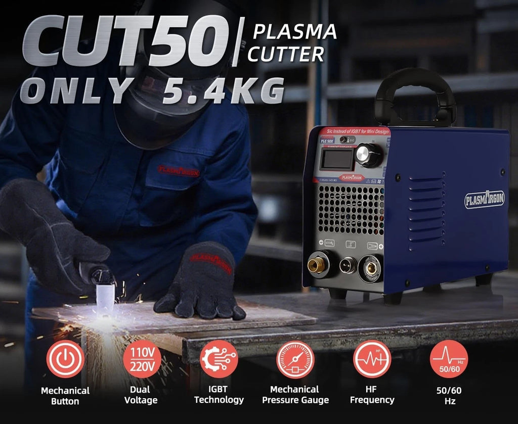 CUT50 110V/220V 50A Plasma Cutter Sic Mosfet 10mm'' Clean Cuts LED Display