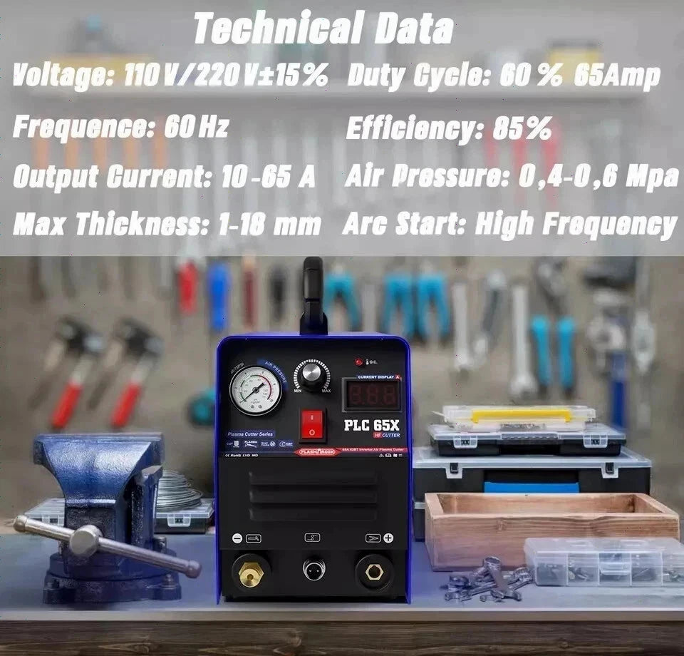 CUT65Pro 110V/220V 65A Plasma Cutter IGBT Inverter Pilot Arc LED 18mm Clean Cuts